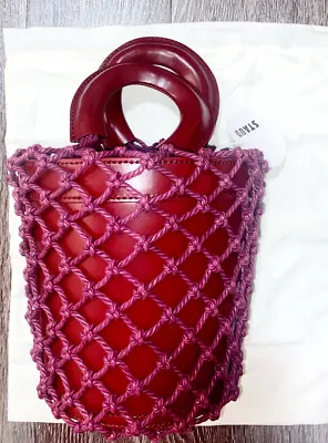 $250 • Buy NWT Staud Moreau Burgundy Leather Net Bucket Bag MSRP $375