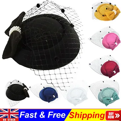 £8.69 • Buy Royal Pillbox Hat Mesh Veil Fascinator Cap Headpiece Clip Wedding Party Hat Hot