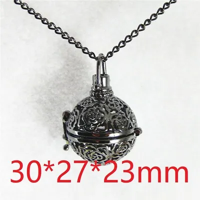 Black Brass Mexican Bola Ball Charm Angel Caller Harmony Pendant Chime Necklace • £4.63