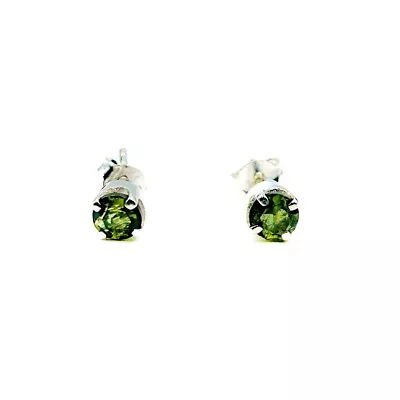 Moldavite Polished Sterling Silver Stud Earrings 4mm ( 413030 ) • $46.68