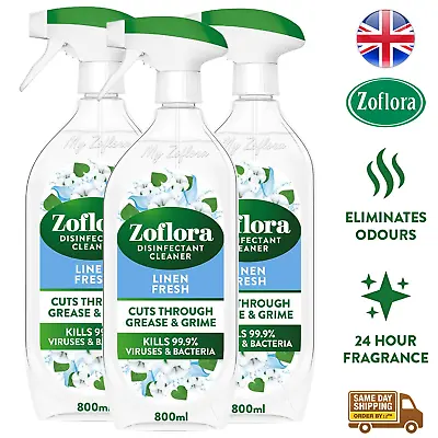 Zoflora Multipurpose Disinfectant Cleaner Spray Cut Grease Linen Fresh 800ml X3 • £11.87