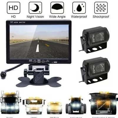 2x Reversing Camera + 7  LCD Monitor Car Rear View Kit For Bus Truck Van 12V/24V • £58.98