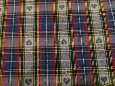VTG 36W Lightweight Apparel Woven Cotton Fabric Navy Blue Plaid Hearts BTHY • $22