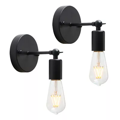 Pair Vintage Industrial Black Wall Sconce Lights Bare Holder Fitting Wall Lamps • £16.99