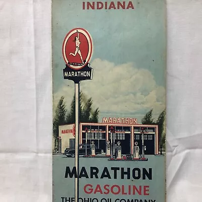 Vintage 1950's Marathon Map Indiana Marathon Gasoline The Ohio Oil Company • $15