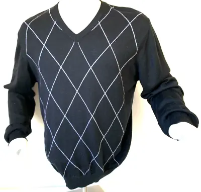 Valda Toscano Wool Blend Sweater Argyle V-Neck Long Sleeve Made In Italy Black L • $14.95