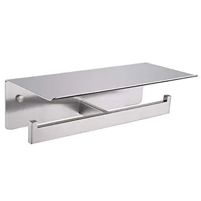 Double Toilet Paper Holder With Shelf Brushed Nickel Modern Bathroom Accessories • $44.45