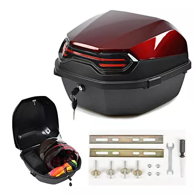 Red Motorcycle Scooter Rear Trunk Tail Box Luggage Case With Reflector & 2 Keys • $54.31