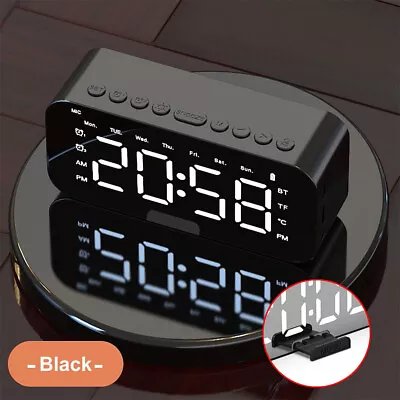 Digital Alarm Clock FM Radio Mirror LED Wireless Bluetooth Speaker Rechargeable • $20.95