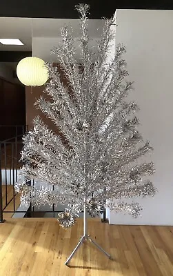 Mid Century 6’ Aluminum “Silver Forest” Pom/Pom Christmas Tree 89 Branches NICE! • $525