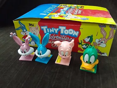 Vintage 1991 Topps TINY TOON ADVENTURES CANDY CONTAINER 4PC LOT W/ Display Box • $24.99