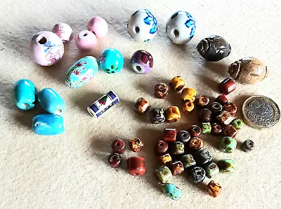 £7.99 • Buy Job Lot Of Vintage Ceramic Beads Some Hand Painted -Jewellery - Crafts - Sewing