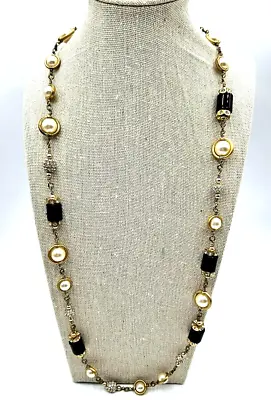 Signed J Crew Necklace White Faux Pearl Gold Toned Cluster Box Statement 27  • $19.97