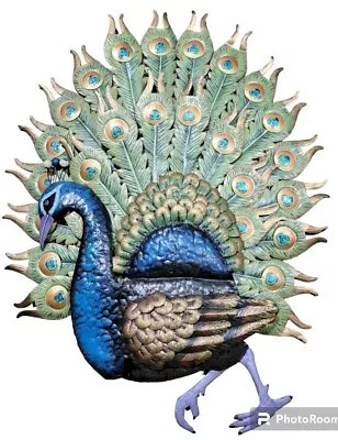 Vtg Thin Metal Peacock Wall Mounted Hanging Art Sculpture 30x22 Home Or Garden  • $289.99