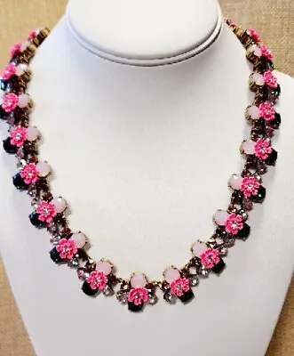 J. Crew. Hot Pink Opaque Pink & Blue Rhinestone Flower Statement Necklace A-676 • $40