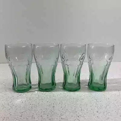 Vintage Set Of 4 Coca Cola Shaped Green Tinted Small Juice Drinking Glasses 4.5  • $35