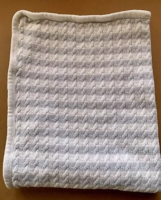 Pottery Barn Kids Cable Knit Cream Sherpa Fleece Gray Stripe Throw Blanket 36” • £24.08