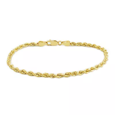 10K Yellow Gold 2.5mm Diamond Cut Rope Chain Bracelet Mens Womens 7  7.5  8  9  • $77.99