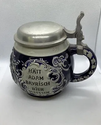 Vintage Round German Beer Stein Blue Stoneware Pewter Lid Marzi  Remy Flaw 3082 • $24.99