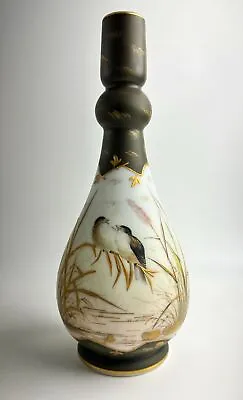 Antique Smith Bros Or Mt. Washington Satin Art Glass Vase Handpainted Gold Gilt • $475