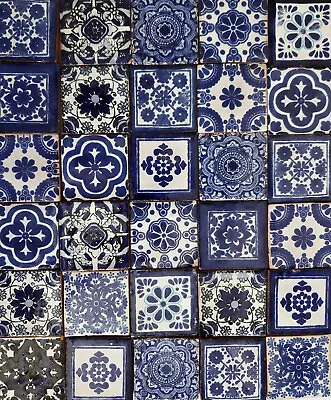 100 MEXICAN TILES 2x2 CERAMIC POTTERY TALAVERA MEXICO Blue And White • $49