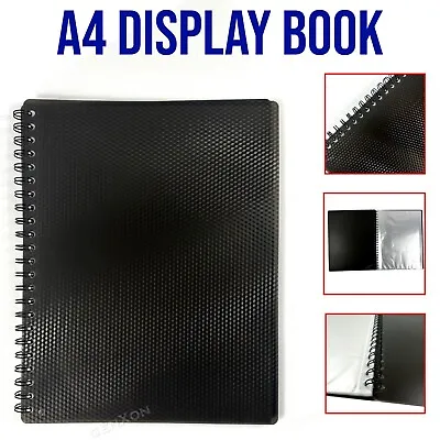 A4 Display Project Folder With 50 Clear Pockets Black Presentation Book File UK • £7.99