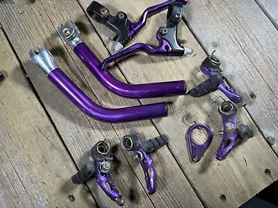 Vintage MTB PURPLE ANODIZED Parts Lot Handlebar Extensions Brakes Brake Levers + • $87.99