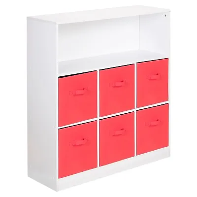 Wooden Wide 7 Cubed Cupboard Bookcase Storage Units Shelves 6 Drawers Baskets • £59.99