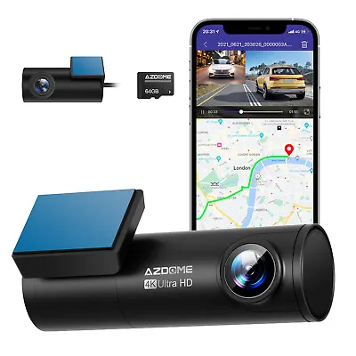 $90.99 • Buy AZDOME GPS 4K Dash Cam APP WIFI Voice Control With 1080P Rear Camera 64G Card
