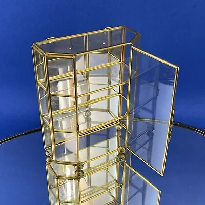 Vintage Glass Brass Display Case Curio Cabinet Mirrored Trinket Box 7.5” • $29.50