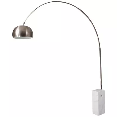 LeisureMod Modern Arco Stainless Steel Floor Lamp With Marble Cube Base In White • $470.99