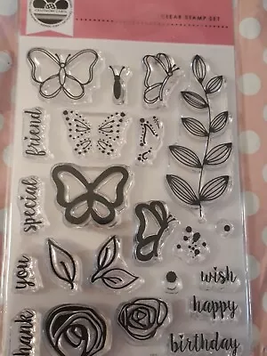 CRAFTWORK CARDS  Butterfly Florals & Sentiments CLEAR STAMP SET  • £3.99