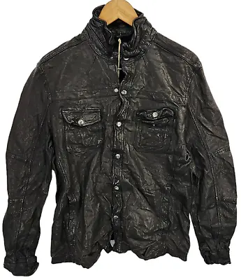 ALL SAINTS Leather Shirt Jacket (sz Large) Emery Model Black $440 AllSaints • $189