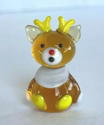 Miniature Glass Sitting Reindeer Figurine With Red Nose Christmas 1  Tall • $3.95