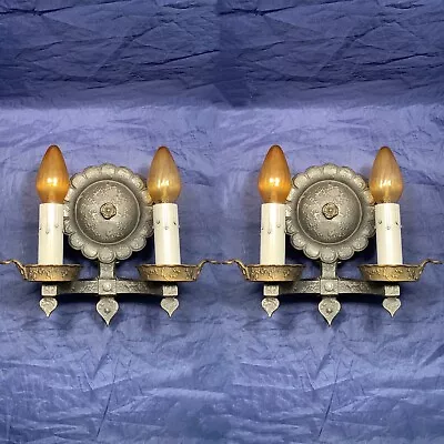 Antique Gothic Arts And Crafts Mission Original Finish Two Arm Sconces RARE 114A • $980
