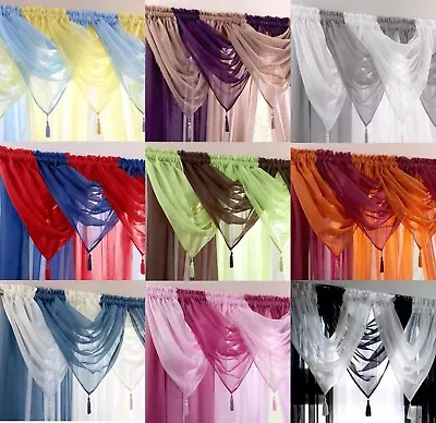 £3.69 • Buy 1 VOILE SWAG SWAGS TASSLE DECORATIVE NET CURTAIN DRAPE PELMET VALANCE 22 Colours