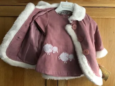 Dress Coat Hat Set Couche Tot 0-6months Spanish Pink & White Faux Fur Trim BNWT • £15