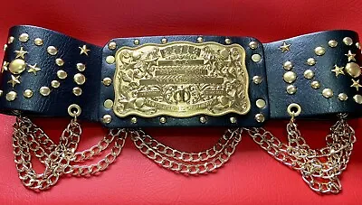 ELVIS VEGAS BUCKLE BELT . BLACK CONCERT BELT . FOR ELVIS 70s JUMP SUIT • $210.33