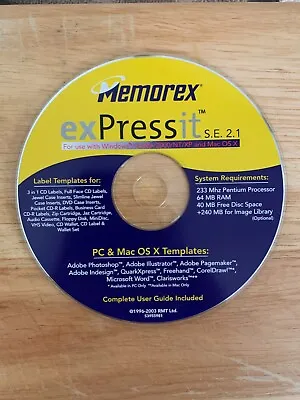 Memorex Expressit S.e. 2.1 Label Maker For Cd Dvd Cases Etc. • $14.20
