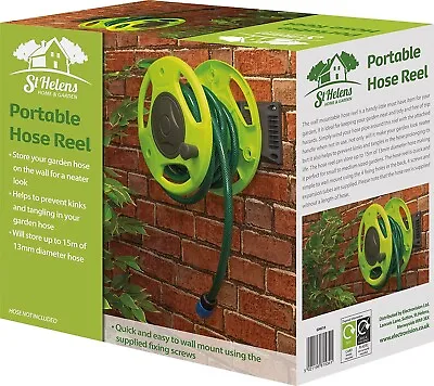 Garden Hose Pipe Compact Wall Reel Winding Wall Mounted Wheel For 15m Pipe Green • £19.99