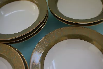 Sango China  Versailles  3632 Porcelain 5.5  Dessert Bowls Green/Gold - Set Of 8 • $39.99