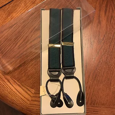 NIB Trafalgar Suspenders With Original Tags Leather Button-on Green Black • $39.95