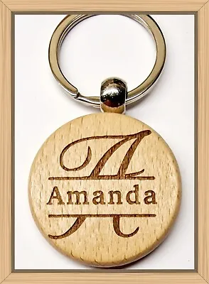 Personalised Round Keyring Children Name Fob Tag Handmade Wooden Laser Engraved • £2.79