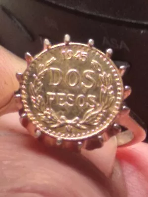 BEAUTIFUL LADIES GOLD 1945 DOS PESO RING  14k Yellow Gold Ring Coin 22k • $565.95