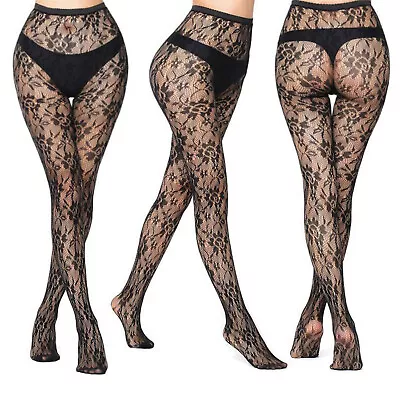 £4.50 • Buy New Black Floral Rose Lace Patterned Fishnet Tights Womens Pattern Net Fashion