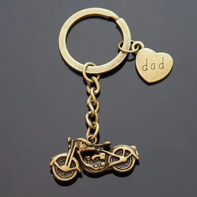Motorcycle Key Chain Dad Heart Bronze Charms Vintage Keychain Father's Day Gift • $6.99