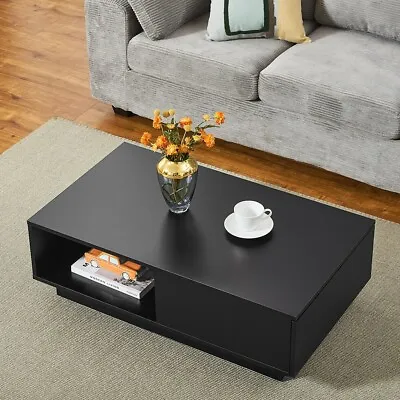 Wooden Coffee Table With Storage Drawer Shelf Sofa Side End Table With LED Light • £59.99