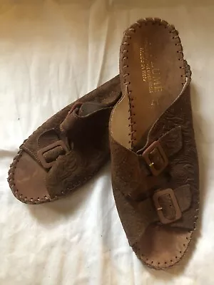 La Plume Brown Suede Leather Slip On Slide Sandals Women 10 US EUR 41 Italy • $15