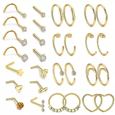 30pcs 20G Nose Rings Set Bone Screw L Shaped Nose Studs Hoop Nose Piercing • $15.99