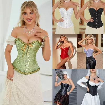 Women Sexy Bustier Boned Corset Overbust Top Basque Burlesque Lingerie Shaper UK • £27.99